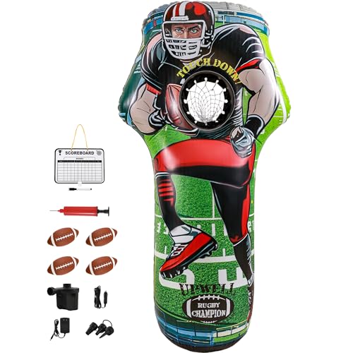 UPWELL Inflatable Football Target Set - 6ft Blow Up Toy for Fun Toss Games, Soft Footballs, Indoor/Outdoor Play, Perfect for Kids' Birthday Parties & Backyard Carnival Games