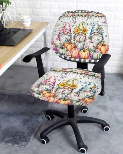 Savannan Office Chair Cover, Fall Pumpkin Thanksgiving Gnome Protective Stretch Elastic Universal Cover for Desk Task Chair,Computer Rotating Chair 1 Pcs Floral Rustic Wood Grain