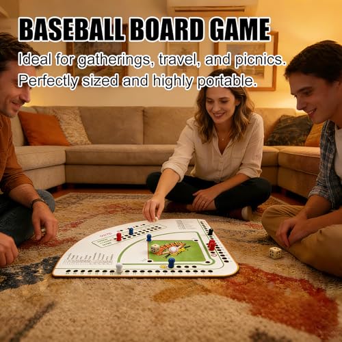 Baseball Board Game，5mm Thick Solid Oak Baseball Board Game, Portable Dice & Marker Table Game with Manual, Ideal for Family Game Night, Party & Travel