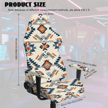 Suobstales Geometric Navajo Ethnic Tribe Pattern Gaming Chair Cover with Armrest Covers Waterproof Stretch Gaming Chair Seat Covers, Anti-Scratch Protection for Ergonomic Game Rotating Office Chair - color: Geometric Navajo Ethnic Tribe