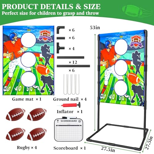 2025 New Upgrade Metal Football Toss Game with 4 Inflatable Balls Throwing Target Games Football Gifts for Boys 8-12, Target Practice for Kids Ages 3+ Sports and Outdoors Toys for Family Fun Play