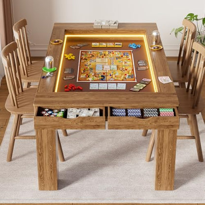 PAKASEPT Board Game Table with Removable Table Top, Gaming Table with LED Lights, Seats 4 to 6 Players with Detachable Hobby Tray for Card Games, DND, Poker, Building Blocks