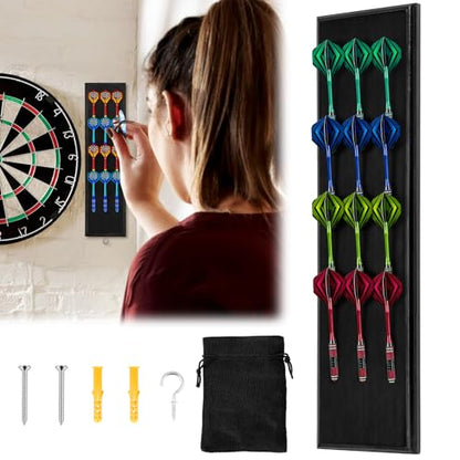 Darts Caddy Wall Mounted Wooden Darts Holder with Metal Hook Space Saving Storage Rack for Game Room Apartment(black,1)