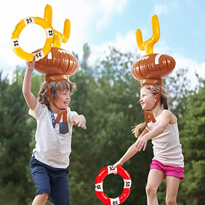 Civaner 2 Set Inflatable Post Ring Toss Football Goal Post Game Include 2 Pieces Hat 6 Pieces Toss Ring for Ball Party(Football)