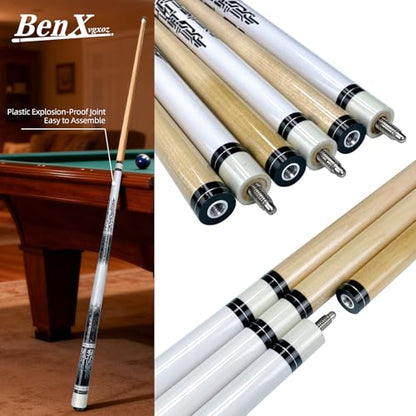 57 Inch Pool Cue Stick - 13mm Fiber Ferrule Tip, Maple Birch Wood Billiard Cue with Chalk & Glove | Explosion-Proof Joint for Home, Bar, Billiard Hall - style: Maple Birch Wood Billiard Cue-Black/White