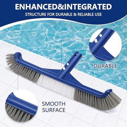 Banax Pool Brush Head, 17.5" Swimming Pool Brush for Cleaning Pool Walls, Curved Edge Heavy Duty Head Designed for Cleans Walls, Premium Nylon Brush with EZ Clip - color: Two-in-one Brush