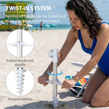 AMMSUN 6.5ft Twice Folded Portable beach umbrella with Sand Anchor Windproof Tilt Pole Air vent UPF 50+ Protection Fits in a large Suitcase Compact For Travel Patio Garden Pool Backyard Sky Blue - color: 6.5ft Light Blue