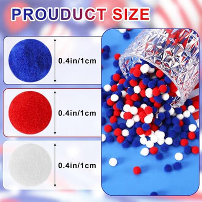 SEPGLITTER 1000Pcs 4th of July Red White Blue Pom Poms Puff Balls | 1cm Size, DIY Crafts Making, Independence Day, 250th Anniversary, Patriotic Decoration, Veterans Memorial Party Supply - style: Red White Blue Style