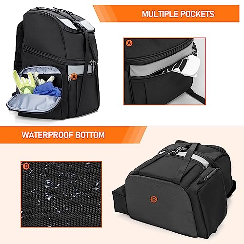 Goburos Bowling Backpack with Inner Tote Bag, Ball Bag with Wooden Holder and Shoe Compartment, Fits US Mens Size 16 Shoes, Black