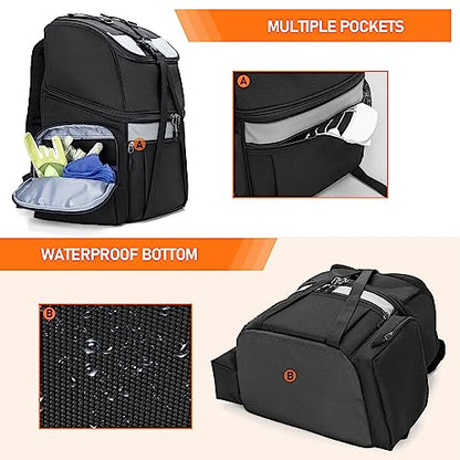 Goburos Bowling Backpack with Inner Tote Bag, Ball Bag with Wooden Holder and Shoe Compartment, Fits US Mens Size 16 Shoes, Black