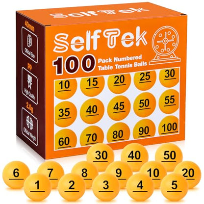 SelfTek 100Pcs Numbered Table Tennis Balls Beer PingPong 40mm Raffle Balls Lottery Balls Printed with Numbers for Party Games - color: Yellow