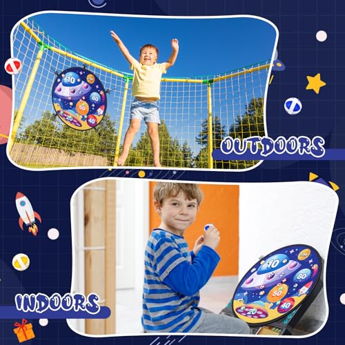 Lunmon 29" Trampoline Dart Board Game Accessories, Trampoline Toss Game Dartboard with 20 Sticky Balls, Indoor & Outdoor, Sport Fun Party Play Toys for Birthday Gifts - style: Universe Style 100 Score