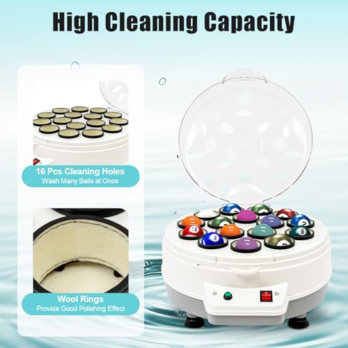 Pool Ball Cleaner Machine, 180W 110V Billiard Ball Cleaner Machine 16 Balls for 16 Billiard and Snooker Balls