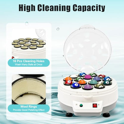 Pool Ball Cleaner Machine, 180W 110V Billiard Ball Cleaner Machine 16 Balls for 16 Billiard and Snooker Balls