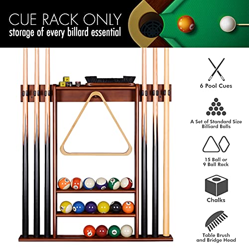 XCSOURCE Pool Cue Rack Only, Pool Stick Holder Wall Mount, 6 Pool Billiard Stick + Ball Set Pool Cue Holder, Pool Table Accessories for Billiard Room Man cave - color: Cherry, 6 Pool