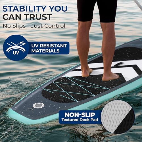 SereneLife 10’6" Inflatable Stand Up Paddle Board with Premium SUP Accessories - Wide Stable Design with Non-Slip EVA Deck Pad, for Youth and Adults, 350 lbs. Capacity - color: Storm Gray