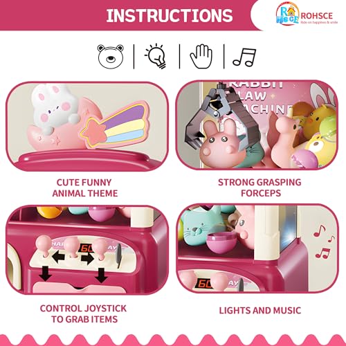Kids Claw Machine with Toys Inside, Vending Machine Lights & Sound, Electronic Mini Claw Game for Boys & Girls, Birthday & Party Gift, Includes 25 Plush Toys, Surprise Eggs & USB Cable - style: Large Bunny Wonder