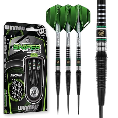 Winmau Sniper Black Professional Darts Set - 90% Tungsten Darts with Flights & Shafts - Match-Weighted Barrels for Steel Tip & Soft Tip Darts - Available in 18g to 24g Weights - size: 24G - Steel Tip