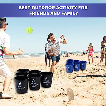 Aivalas Yard Pong Outdoor Games, Giant Yard Games Set with 12 Buckets and Balls for Adults and Family, Toss Game Throwing Games for Beach, Camping, Lawn and Backyard - color: Blue/Black