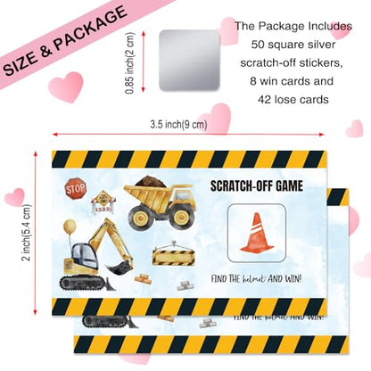 50 Pcs Construction Theme Scratch Off Game Card for Birthday Party | Funny Excavator Dump Truck Scratch Cards for Baby Shower, Construction Birthday Party Supplies, Lottery Group Games Activity - color: Blue & Yellow