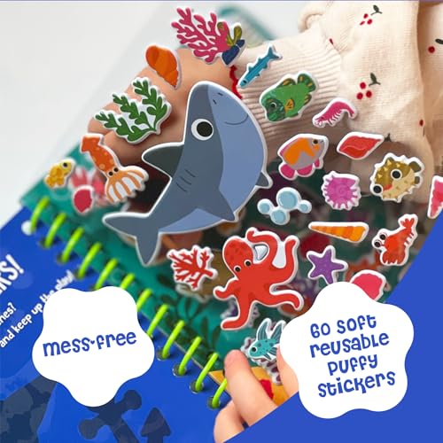 DINO MINI Stickypuff Value Pack - 3 Reusable Puffy Sticker Book for Toddlers - Puffy Stickers for Toddlers - Travel Activities for Kids Ages 4-8 - Screen Free Birthday Gifts (Animals) - color: Animals