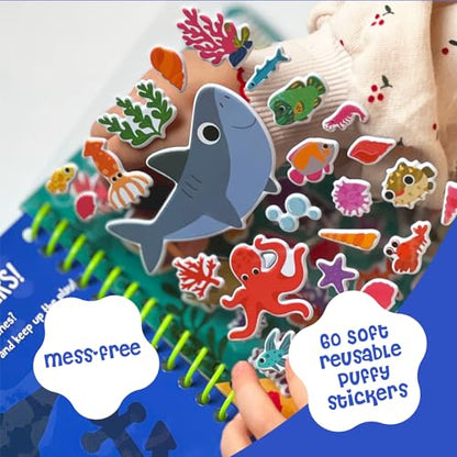 DINO MINI Stickypuff Value Pack - 3 Reusable Puffy Sticker Book for Toddlers - Puffy Stickers for Toddlers - Travel Activities for Kids Ages 4-8 - Screen Free Birthday Gifts (Animals) - color: Animals