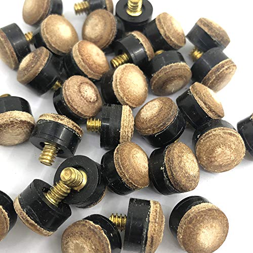 YuCool Pool Stick Tips,30 Pieces Screw-on Cue Tips Hard Leather Billiard Pool Cue Tips Replacement kit-13mm