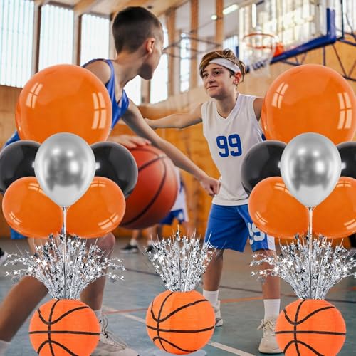 4 Sets Basketball Party Balloons Stand Kit Basketball Lanterns Table Centerpieces Sports Themed Balloons Stand Kit with Metallic Foil Spray for Men Boys Game Birthday Party Baby Shower - color: Basketball