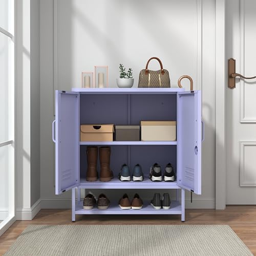 Lockable Metal Shoe Cabinet,Heavy Duty Storage Cabinet with 1 Adjustable Shelves,Purple Metal Storage Cabinet for Home,Entrance,Living Room,Bathroom 33" H X 29.5" W X 13.8" D - color: Purple, style: 33 “H-Cabinet-XG