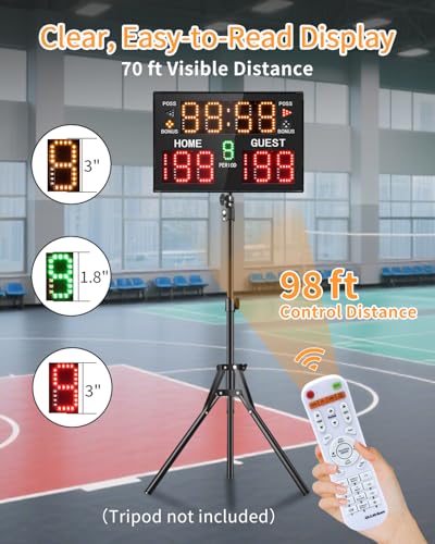 Basketball Digital Scoreboard with Remote,Battery Powered Portable Tabletop Electronic Scoreboard with 75dB Buzzer,Countdown Timer & Score for Games - style: black