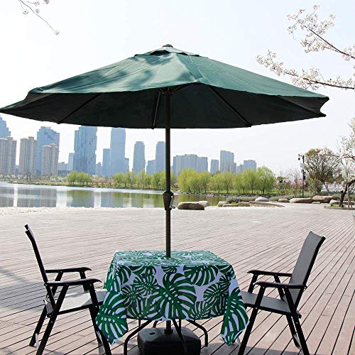 Melaluxe Spring/Summer Wrinkle-Free Waterproof Outdoor Tablecloth with Umbrella Hole and Zipper, Green Leaves, 60-Inch-by-84 Rectangle - color: Green Leaves, size: 60" x 84" (Rectangular)