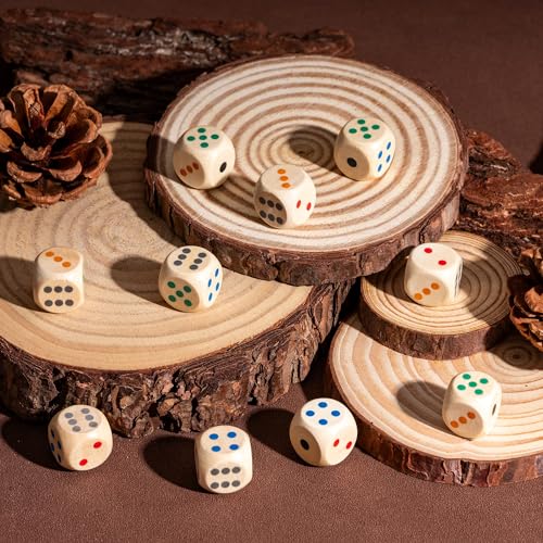10pcs 16mm D6 Dice Set, Standard 6 Sided Dice Set Wooden Game Dices with Leather Bag for D&D, RPG,Table Board Game or Teaching Math - color: D6-color P