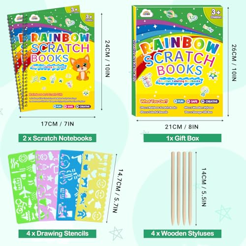 ZMLM Scratch Paper Art Craft: 2 Pack Rainbow Scratch Notebooks Crafts for Kids Ages 4-8 Year Old Girl Birthday Gift Games for Kids Arts Kits School Party Toys Activity - style: Classic