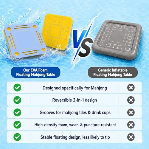Floating Mahjong Table for Pool, EVA Foam Waterproof Pool Mahjong Table Floating Game Table for Swimming Pool, Hot Tub, Double-Sided Mahjong Domino & Card Games for Adults