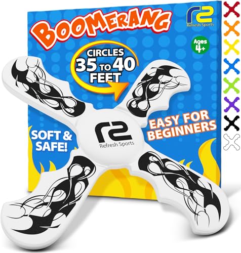 Boomerang for Kids - It Really Does Fly Back - Fun & Easy to Use Toy for Boys & Girls - Soft Foam Design Allows for Safe Play & Great Beginner Toy Gift Idea for Boys - Birthday Gift Ideas Stuffers - color: White