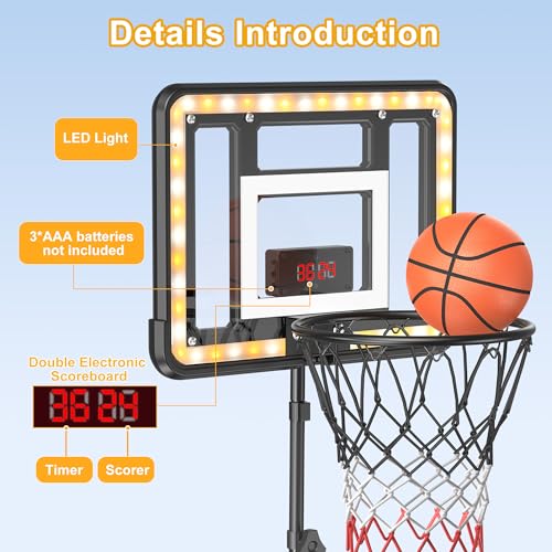 Kids Indoor Basketball Hoop with Scoreboard & Timer,Toddler Adjustable Height Basketball Goal Toy for Outdoor Backyard,Sports Game Play - style: Stand