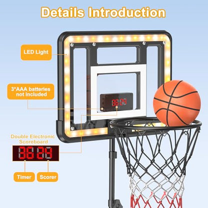 Kids Indoor Basketball Hoop with Scoreboard & Timer,Toddler Adjustable Height Basketball Goal Toy for Outdoor Backyard,Sports Game Play - style: Stand