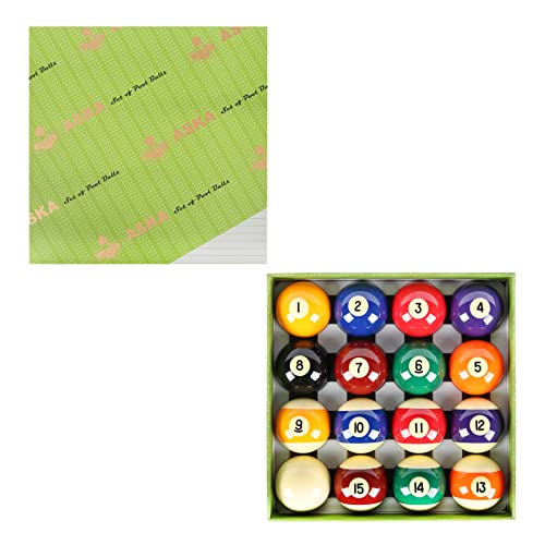 ASKA Billiards Pool Boston Numbered Balls Set, 16 Balls Including a Cue Ball - style: PB01, Grade A Balls 2-1/4"