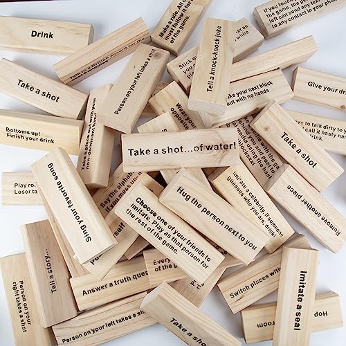 Extra Large Stack Tower Drinking Game w Carrying Case - Stack up to 5 Ft Tall- 60pcs Giant Wooden Blocks w Drinking Commands (21+ Only) - Fun Party Game for College & Adults