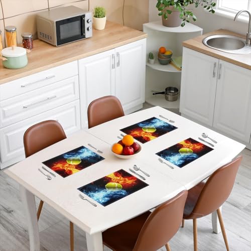 Erosebridal Tennis Placemats Set of 4 12x18 Ice Fire Place Mat for Kids Teens Men Ball Games Sports Lightning Yellow Blue Red Heat Resisting Table Mats - color: Yellow Blue Red