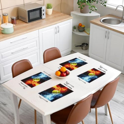 Erosebridal Tennis Placemats Set of 4 12x18 Ice Fire Place Mat for Kids Teens Men Ball Games Sports Lightning Yellow Blue Red Heat Resisting Table Mats - color: Yellow Blue Red