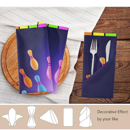 Vivid Print Bowling Ball Knock Flying Colors Pins Cloth Napkins,Set of 1 Soft & Comfortable Reusable Table Dinner Napkin for Everyday, Family, Restaurant, Parties(20 x 20 Inch)