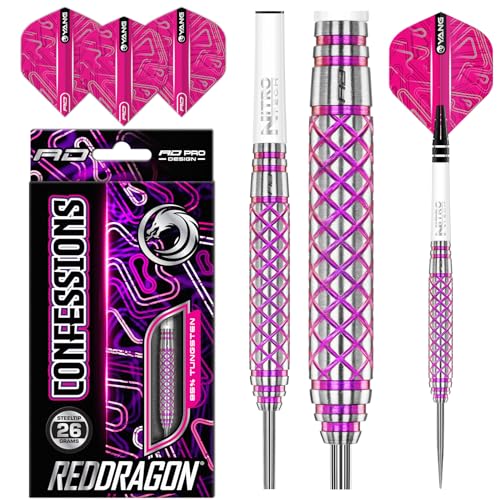 RED DRAGON Confession Steel Tip Darts Set - 85% Tungsten Darts with Nitrotech Shafts & Flights - Balanced Control & Consistent Throws - Available in Weights from 26g to 30g