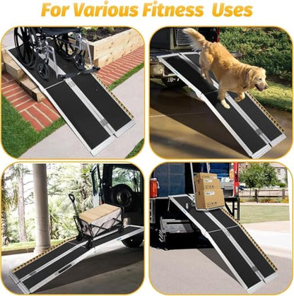 5 Feet Portable Wheelchair Ramp 600LBS Capacity Non-Skid Aluminum Handicap Ramps,Seamless Folding Threshold Ramp Wheel Chair Ramp for Doorways - size: 5 feet