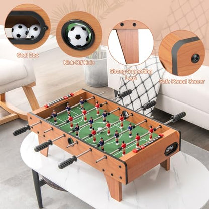 GYMAX Foosball Table, 27" Table Top Foosball with 2 Footballs, Mini Foosball Table for Kids Game Room, Family Night, Wooden