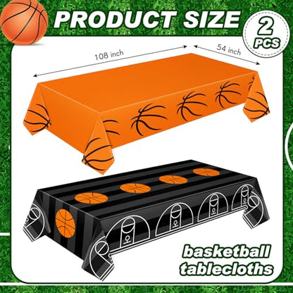 Mixweer 2 Pcs Basketball Plastic Tablecloth Birthday Party Decorations 54 x 108 Inch Basketball Field Rectangular Plastic Table Cover for Sports Theme Fan Sports Event Game Day Birthday Party Supplies