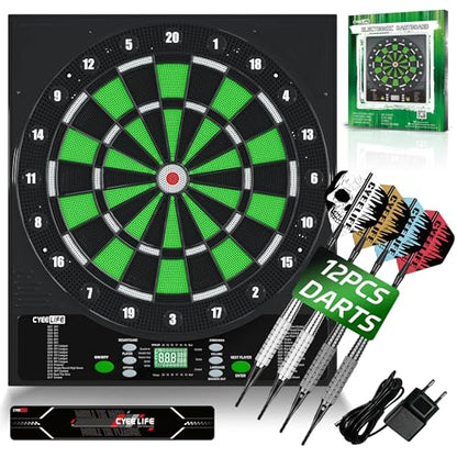 CyeeLife Electronic Dart Board,Soft Tip Dartboard Set,Digital Electric Dart Boards with LED,12 Darts 24 Flights 50 Tips 2 Flight Protectors Power Adapter - color: Electronic DartBoard + Dart Set + Throw Line