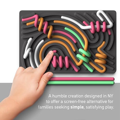 Pushpeel Sensory Activity Board: Silicone Fidget Toy for Calming, Stress, Anxiety, ADHD & Autism | Silent, No Mess | Kids 3+ & Adults | Includes Portable Travel Bag & 11 Strings (Granite) - color: Granite