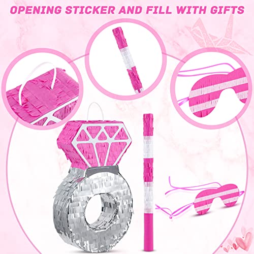 Deekin Pink Diamond Ring Piñata for Engagement Princess Piñata Bridal Bachelorette Party Supplies Wedding Theme Decoration with Blindfold and Stick, 15 x 10 x 3 Inches - style: Pink Diamond Ring
