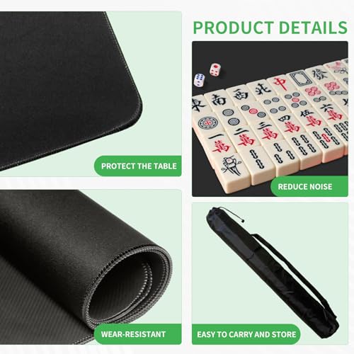 Mahjong Mat, Mahjong Table Mat with Black Carrying Bag, Rubber Anti Slip Game Mat and Noise Reducing Table Cover for Mahjong, Dominoes, Poker, Card, Board Games (Black, 31.5 Inches) - color: Black